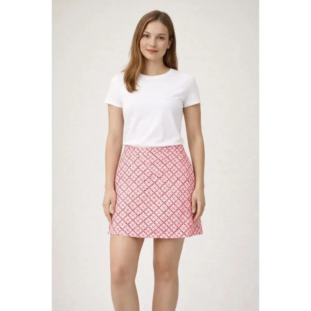 Indigo Red White Geometric Skort Womens Medium A-Line Stretch